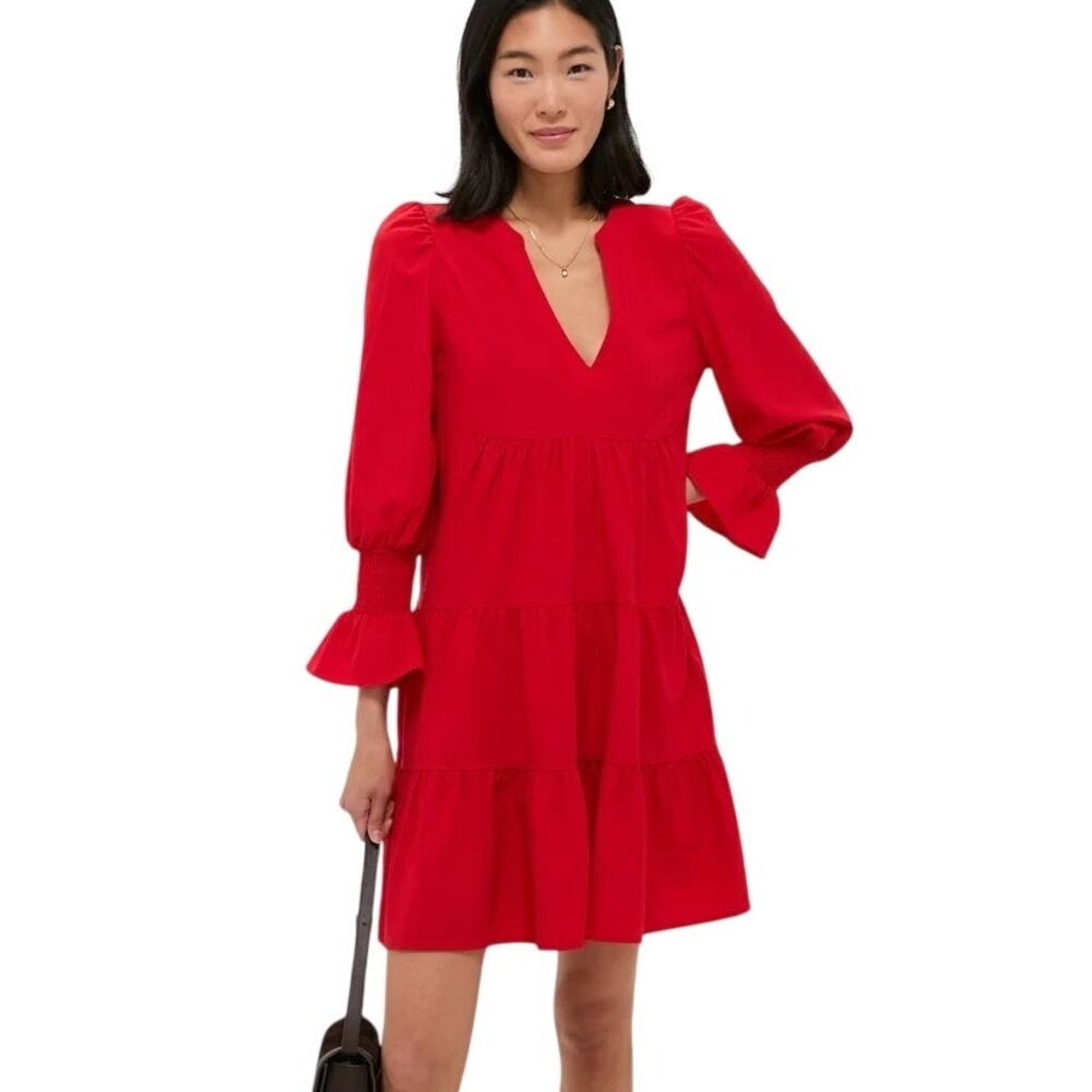Tuckernuck Pomander Place Red Tiered Smocked Crepe Kenzo Flirty Chic Mini Dress